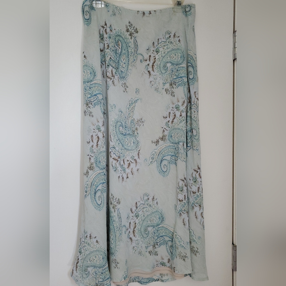 J. Jill Soft Aqua Paisley Stretchy Large Petite Maxi Skirt, Fits 16-20
